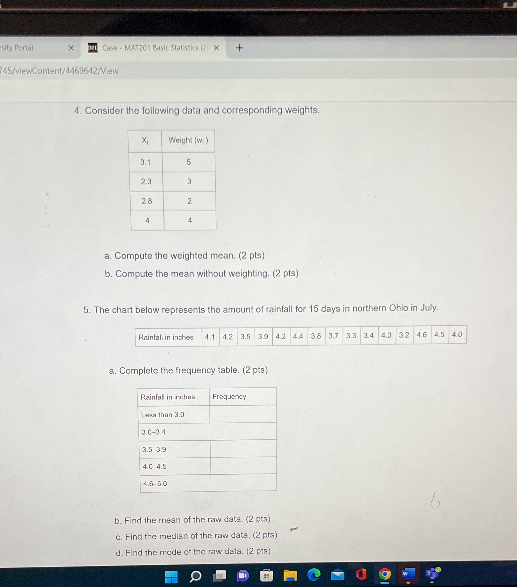  sity Portal X D2L Case - MAT201 Basic Statistics (2 X
