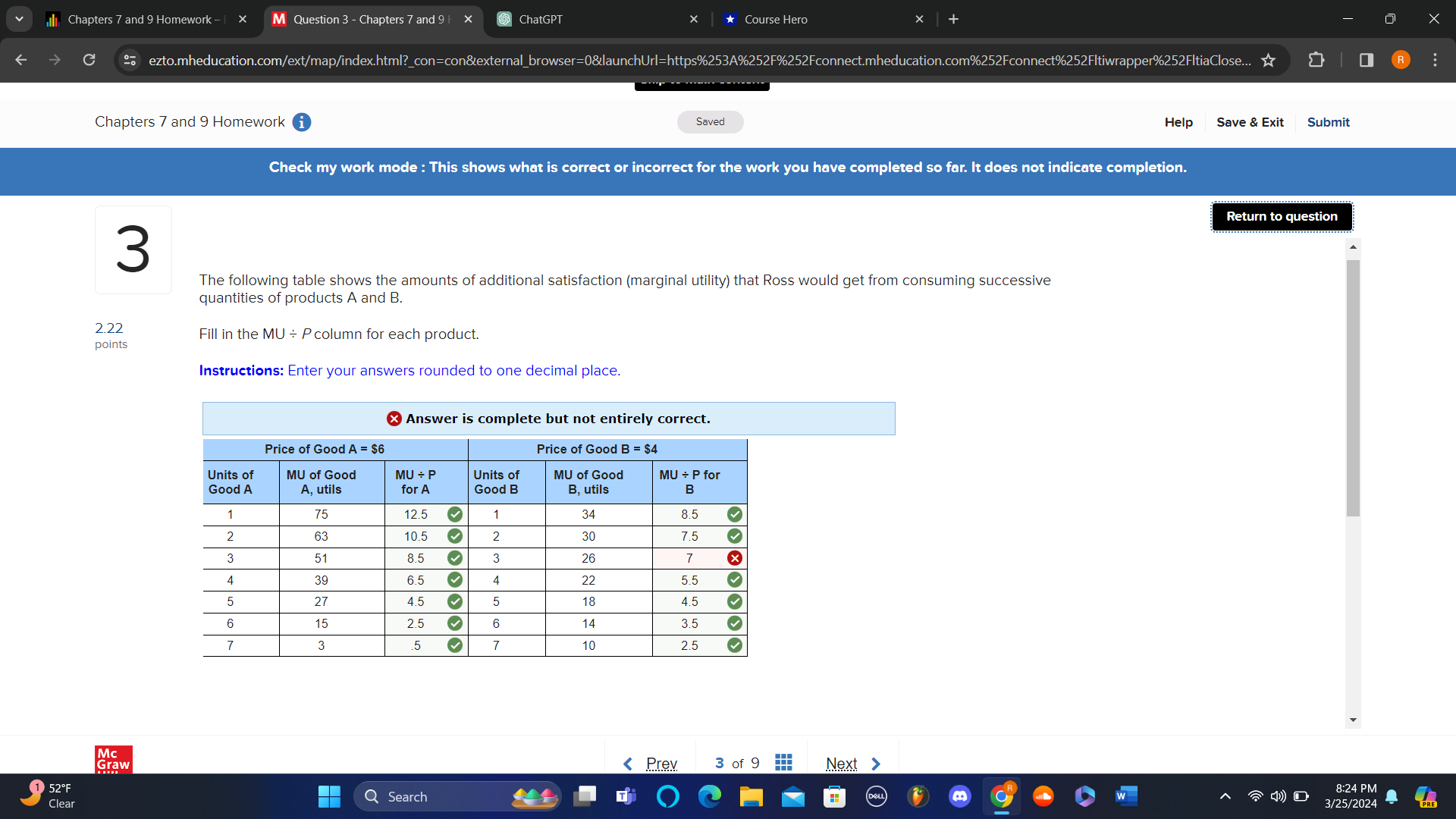  Chapters 7 and 9 Homework - E x M Question 3