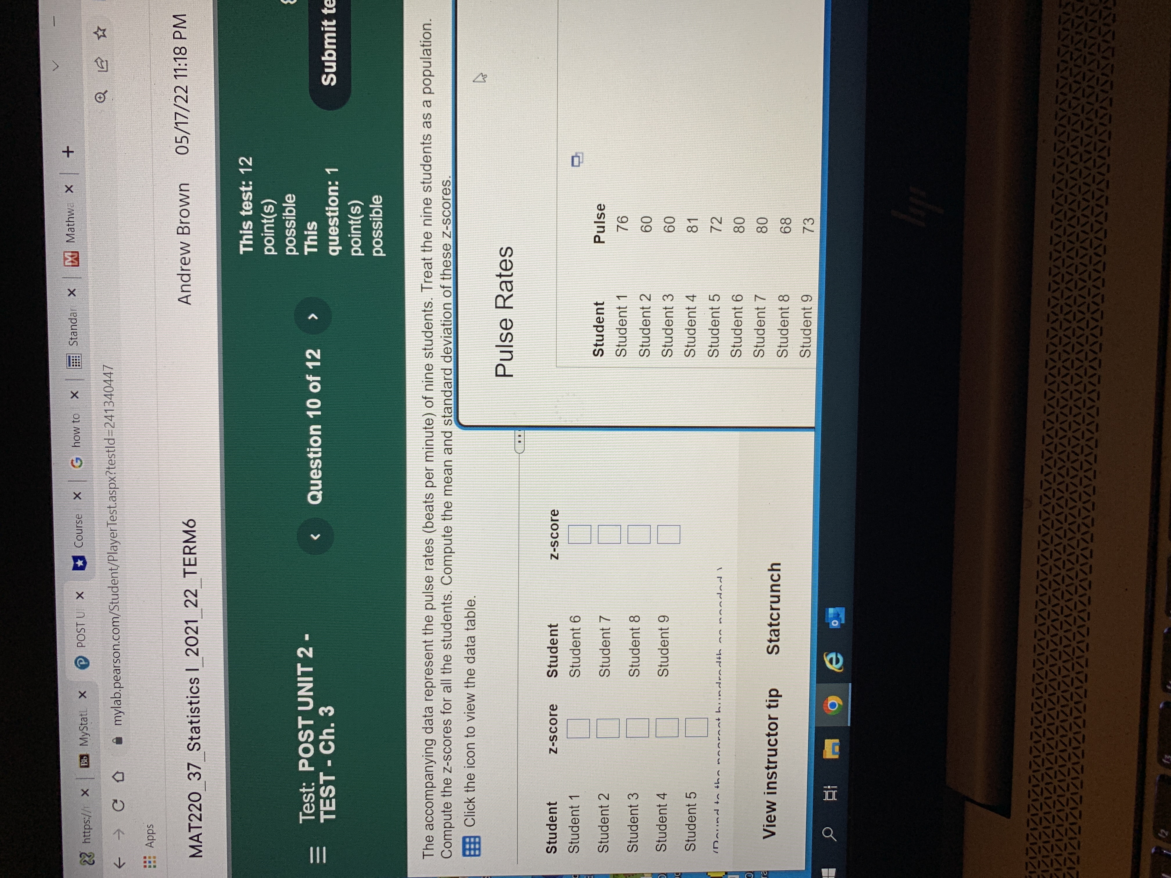  V 2 https://1 x Bb MyStatL X POST U X Course