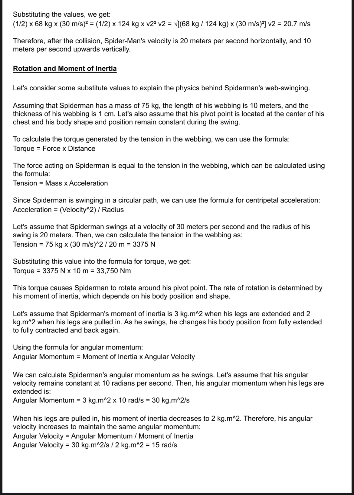 substitution of values, as well as the proper application of physics concepts