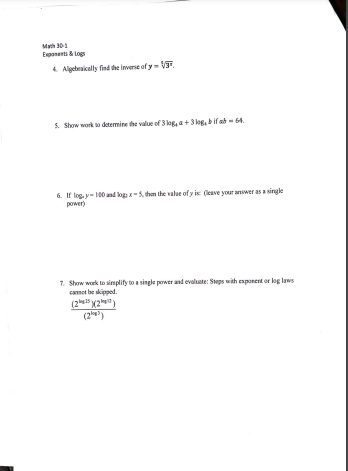 1 I. Show all work to solve 1251742- 180315 algebraically. 2. The