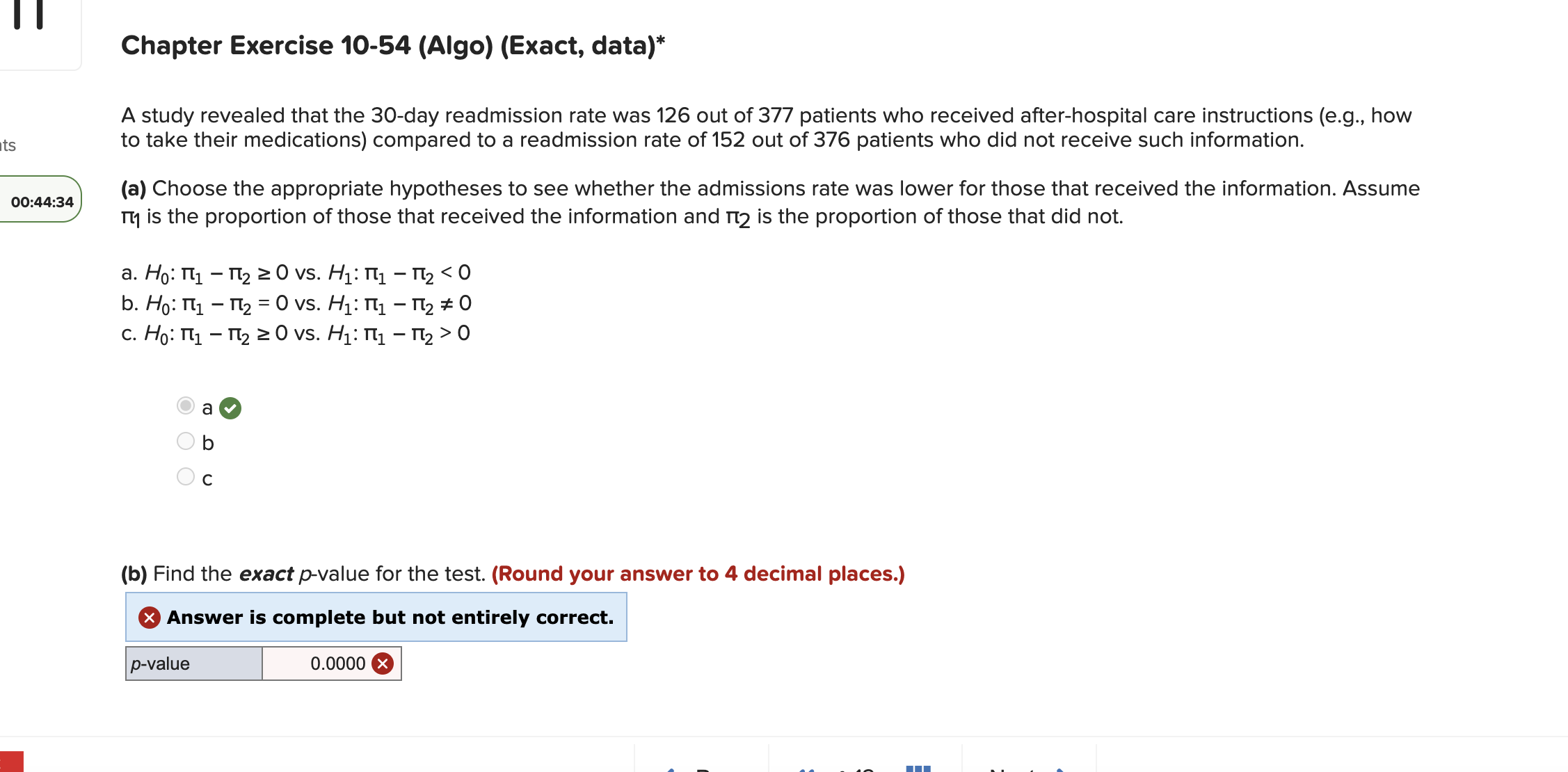  Chapter Exercise 10-54 (Algo) (Exact, data)* A study revealed that the