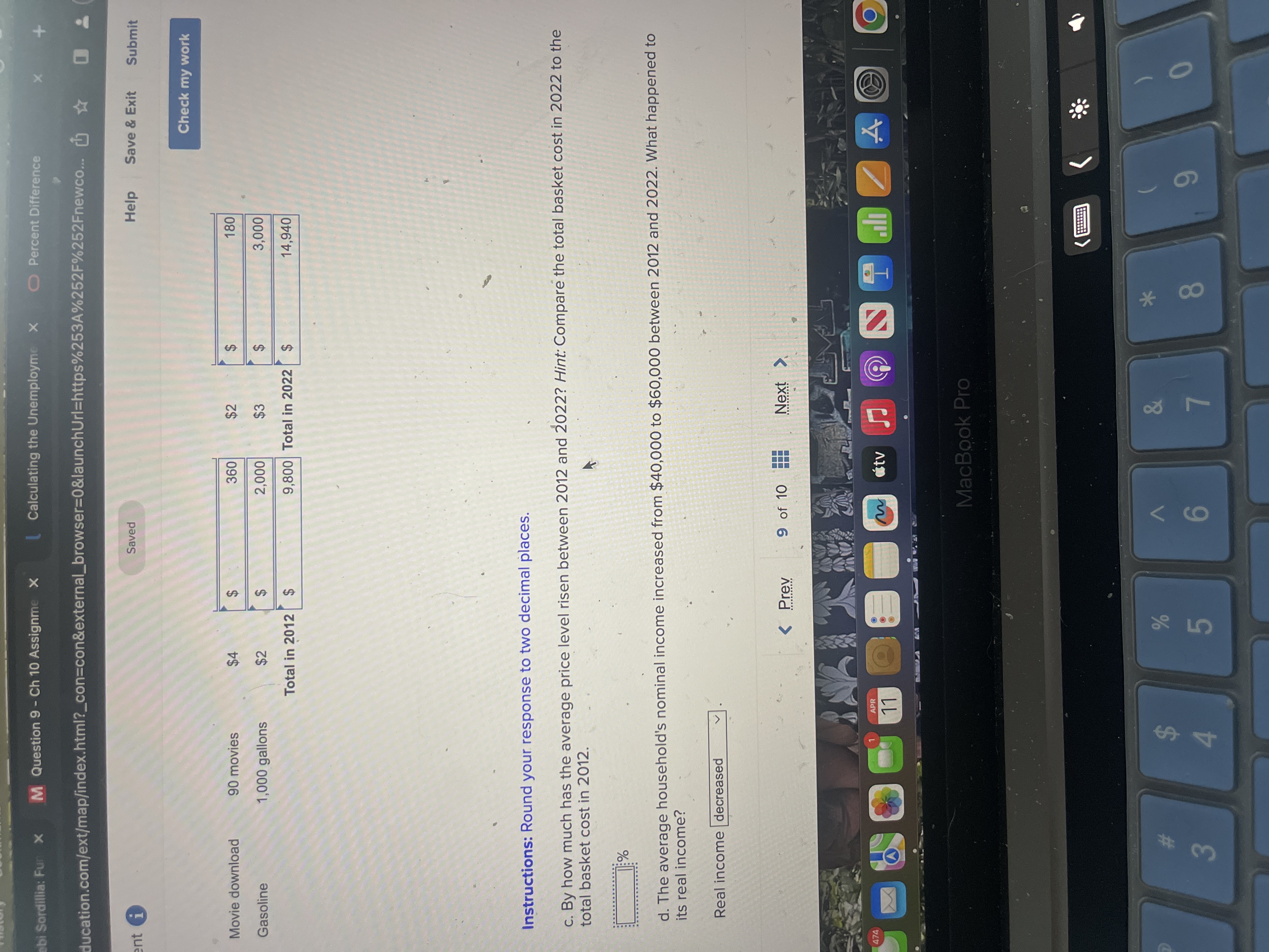 Fur X M Question 9 - Ch 10 Assignme X Calculating the