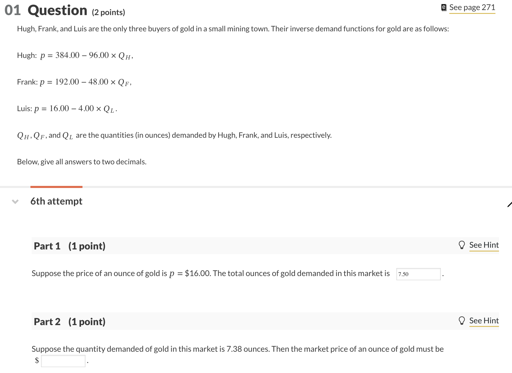  01 Question (2 points) e See page 271 Hugh, Frank, and