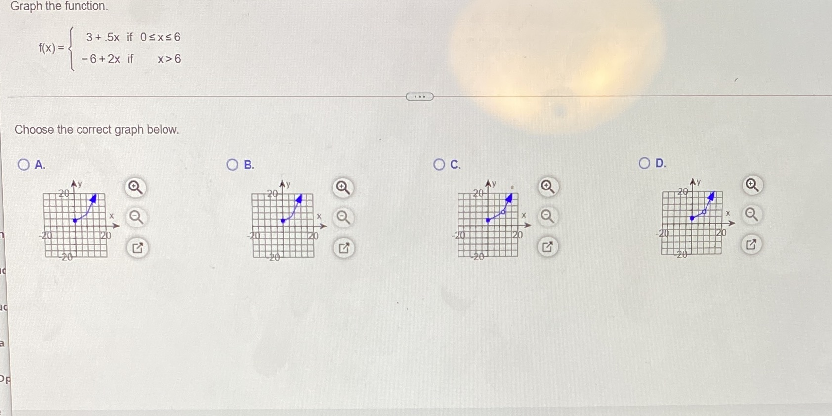 Graph the function. f ( x ) = 1 3+.5x if
