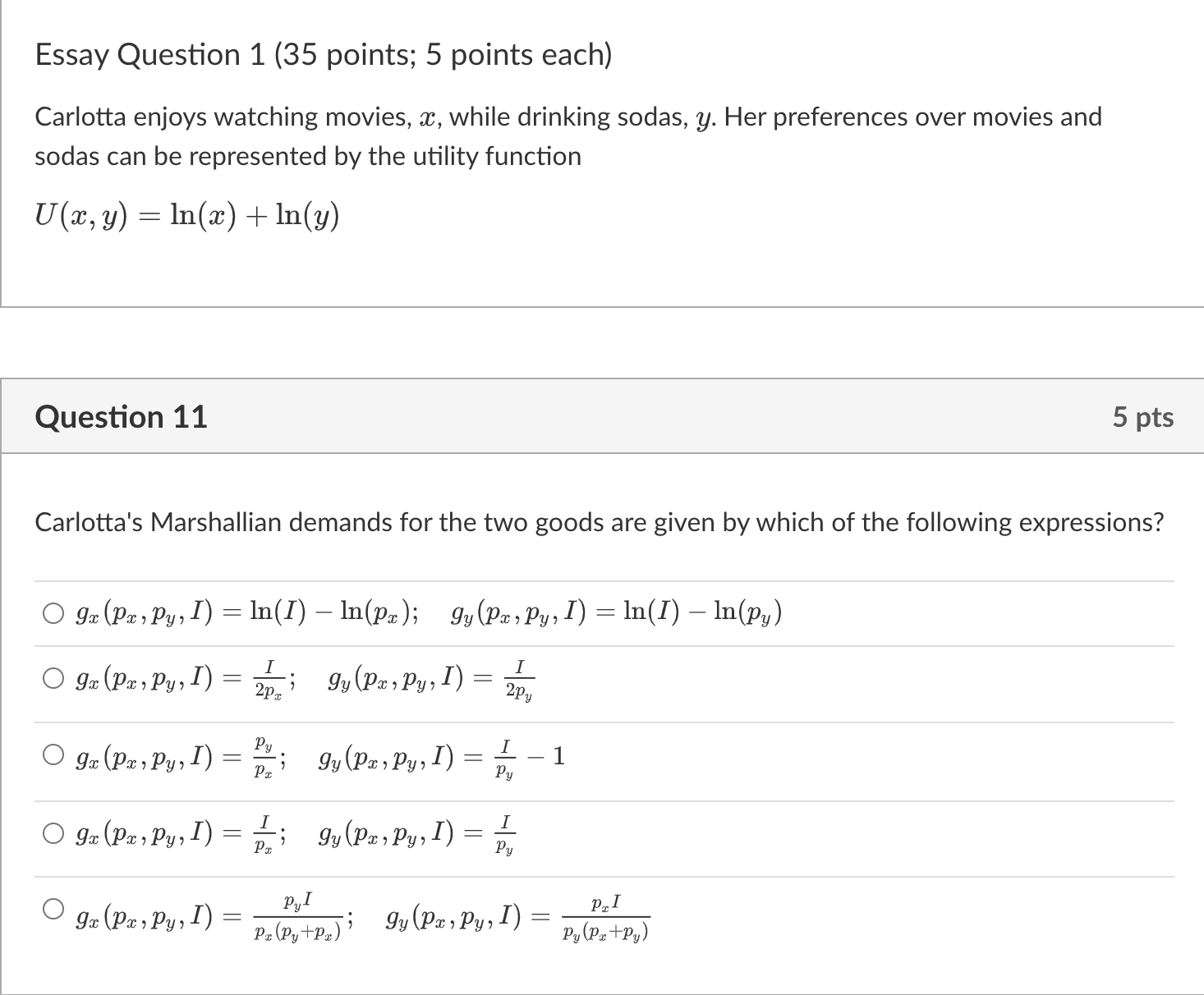  Essay Question 1 (35 points; 5 points each) Carlotta enjoys watching