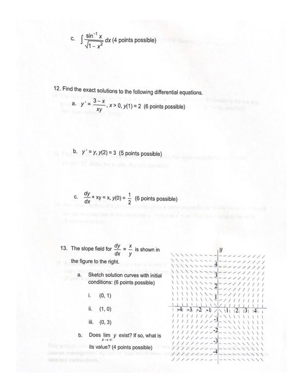 C. sin * dx (4 points possible) V1- X 12. Find