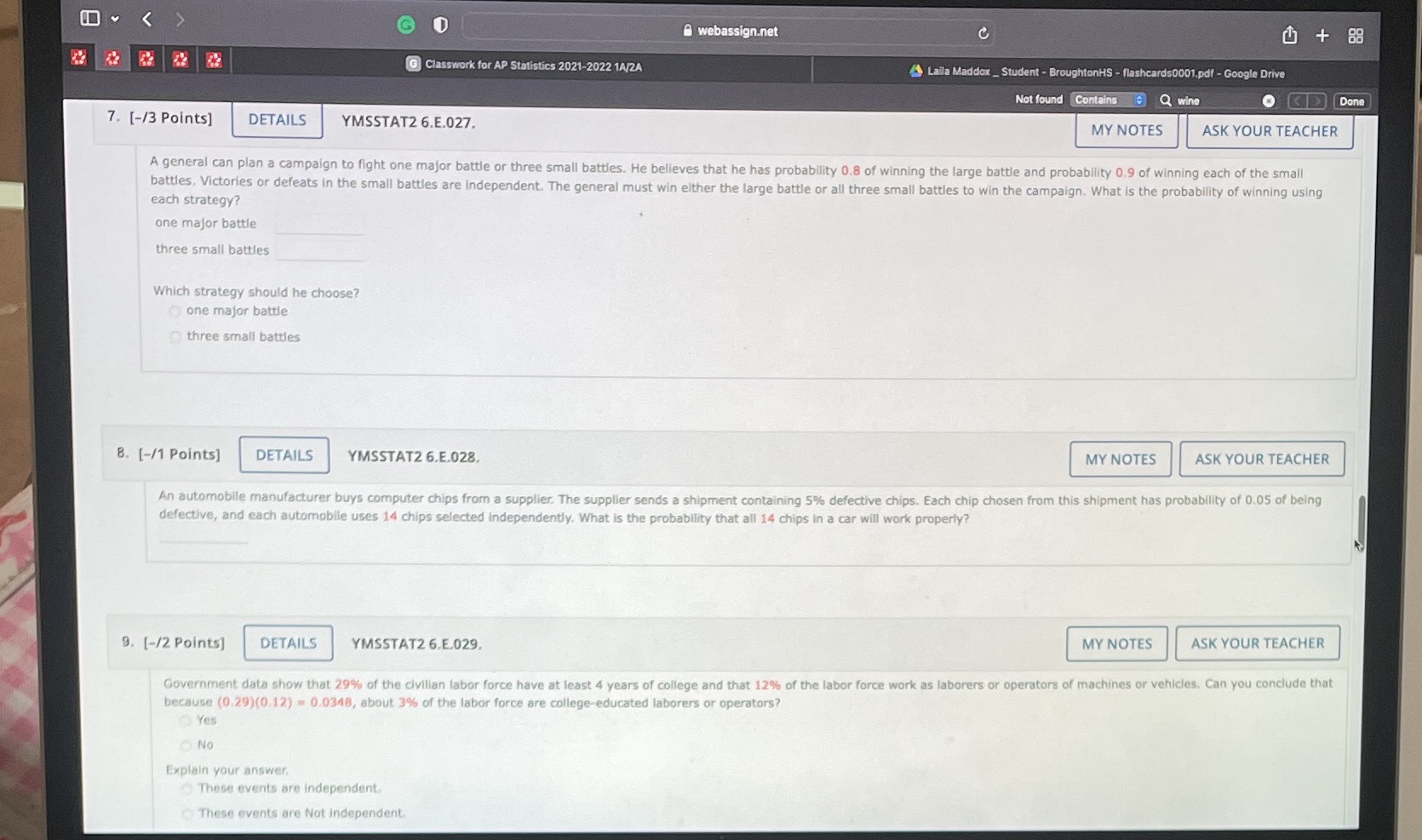 G O webassign.net + 88 G Classwork for AP Statistics 2021-2022