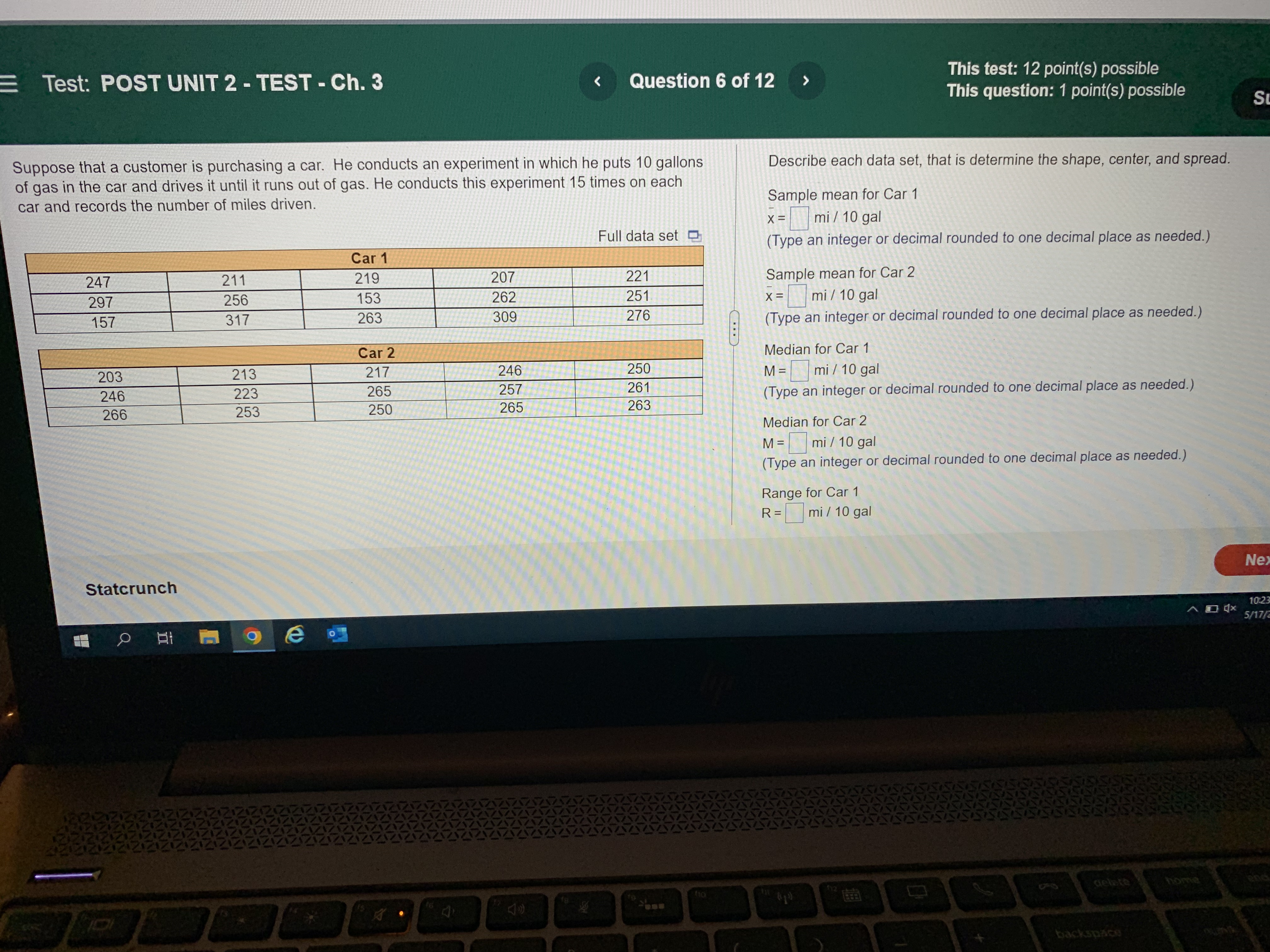Test. POST UNIT 2 - TEST - Ch. 3 This test: 12
