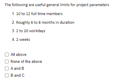  The following are useful general limits for project parameters 1. 10