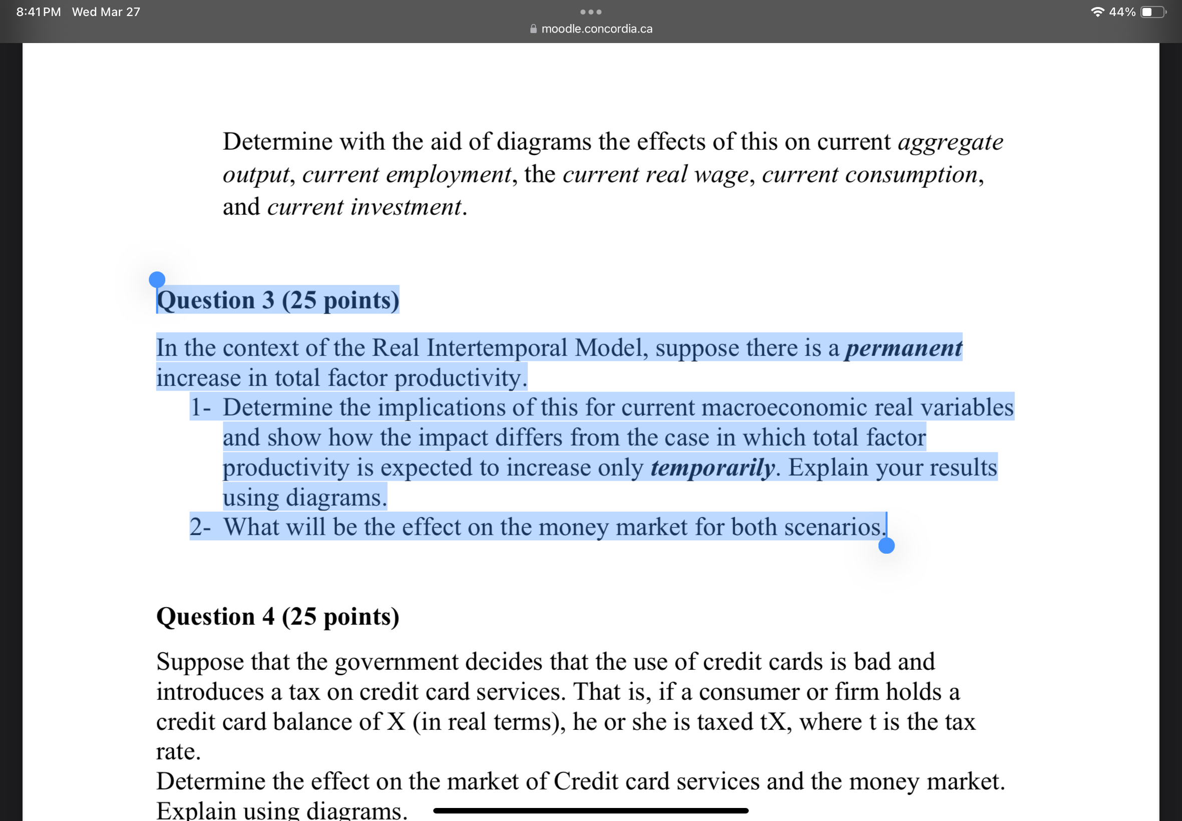  8:41PM Wed Mar 27 eoo U ) & moodle.concordia.ca Determine with