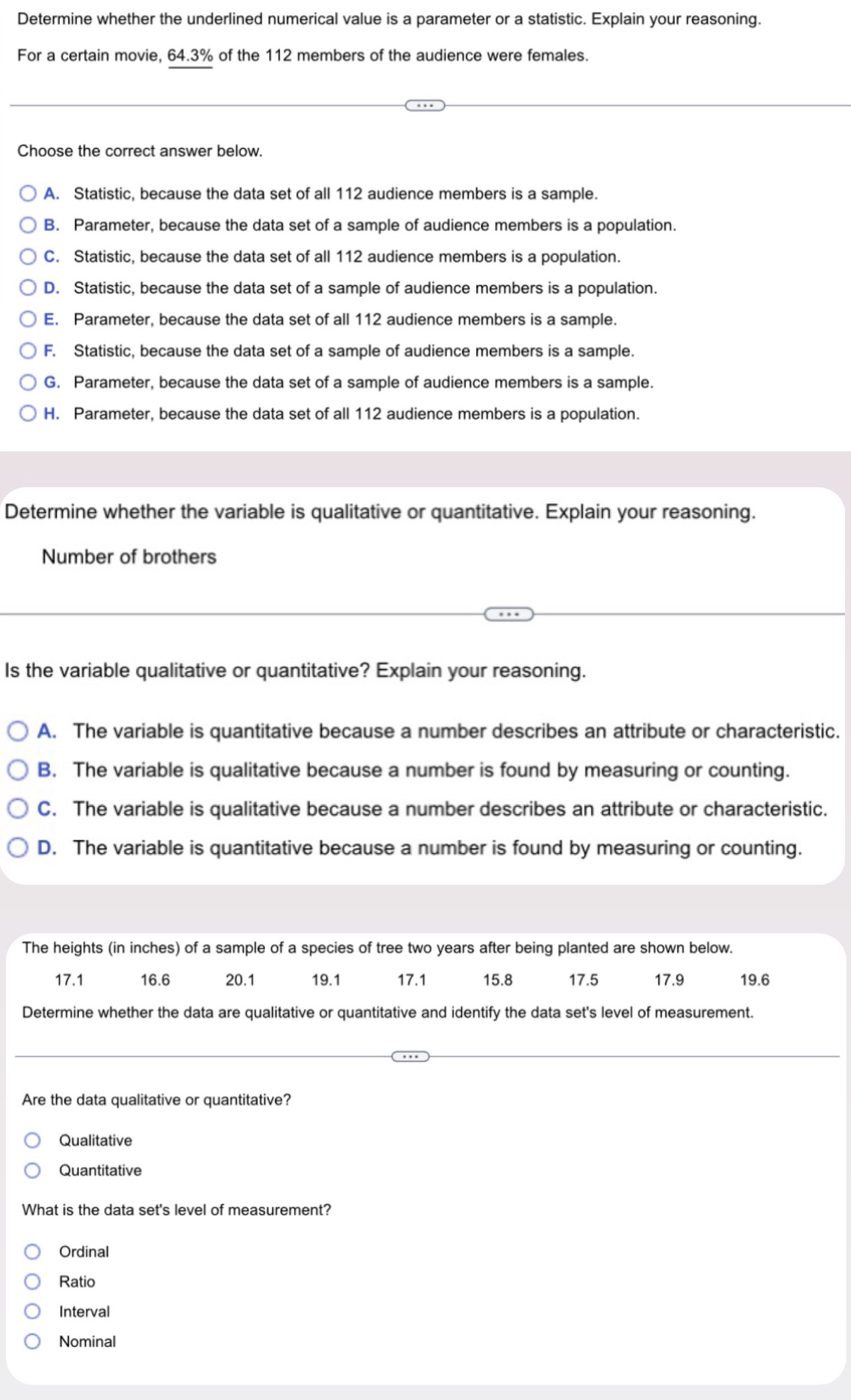 Determine whether the underlined numerical value is a parameter or a