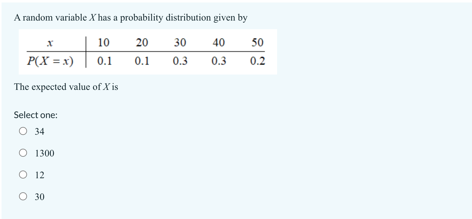  A random variable X has a probability distribution given by P(X