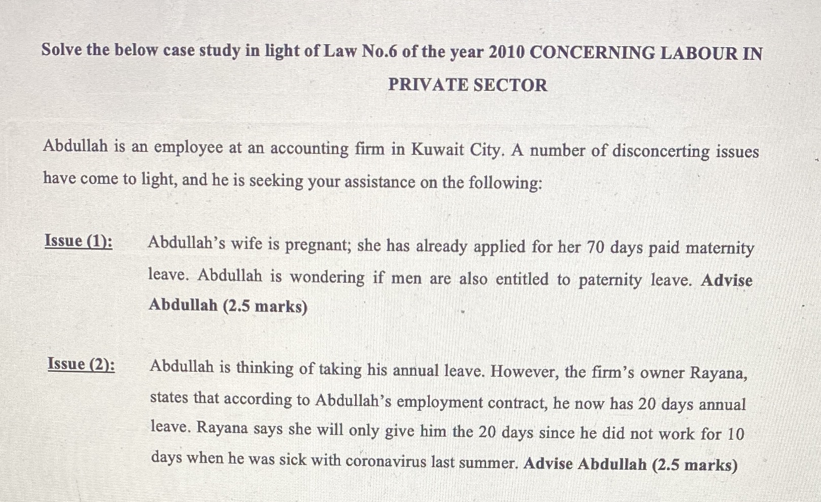 using IRAC model for each issue issue:rule/lawapplicability conclusion Solve the below case