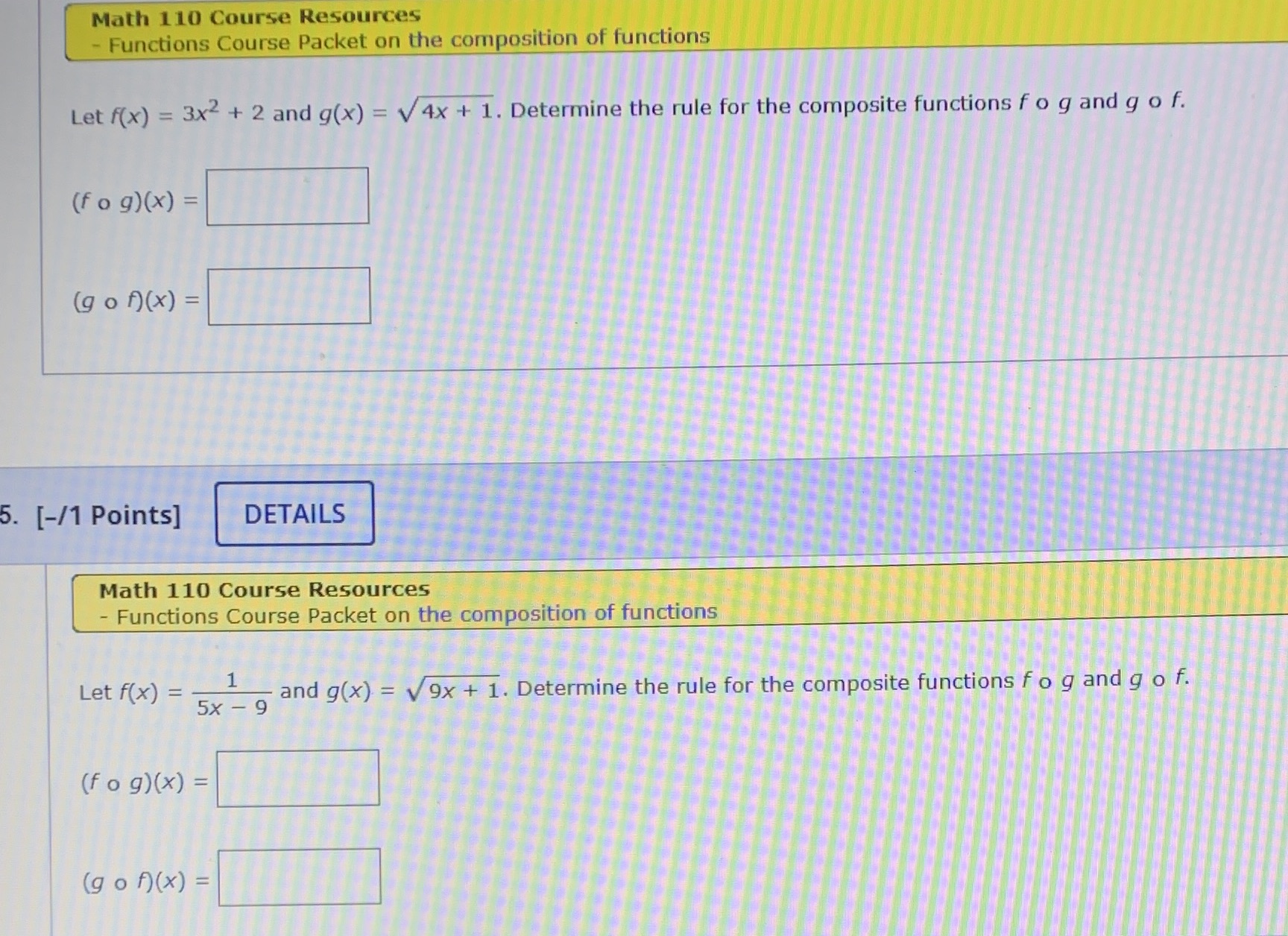 Math 110 Course Resources Functions Course Packet on the composition of