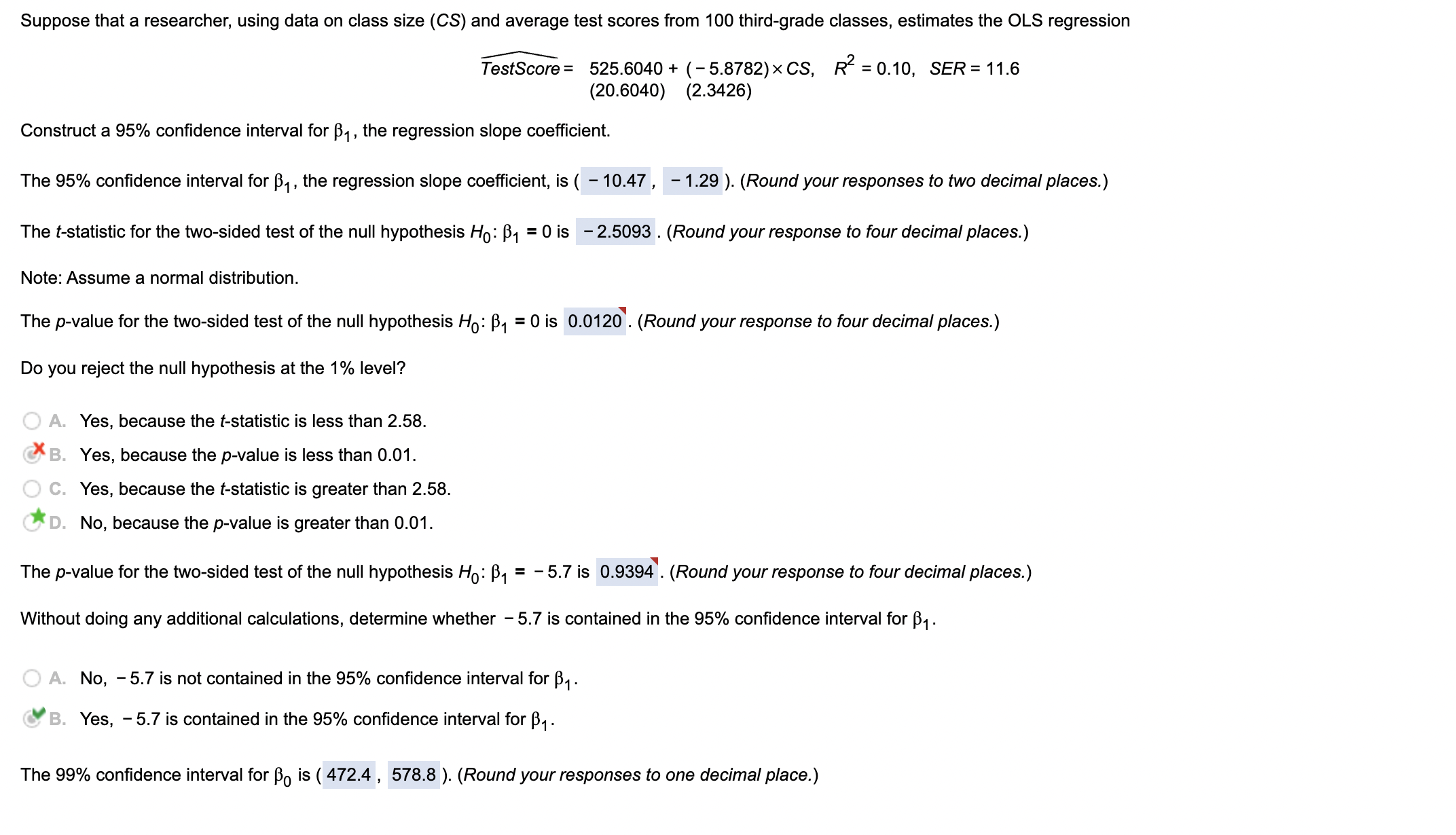  Suppose that a researcher, using data on class size (CS) and