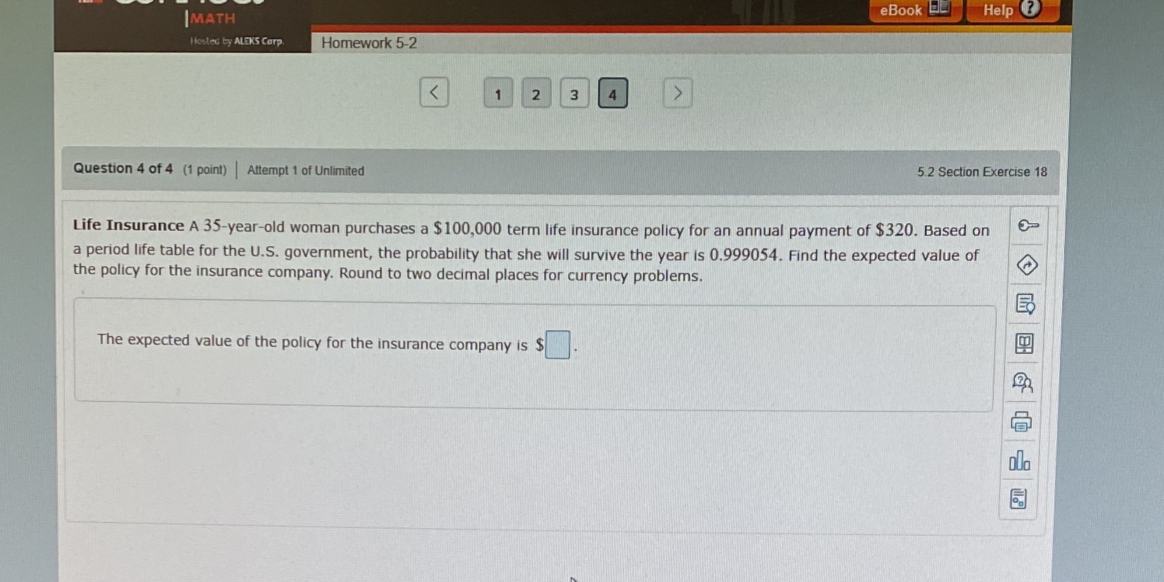 eBook Help |MATH Hosted by ALEKS Carp Homework 5-2 2 3
