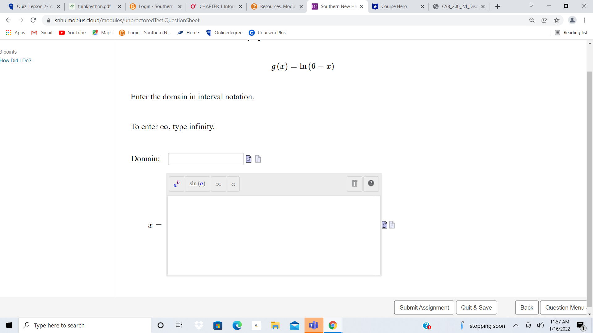 Quiz: Lesson 2- Yc x * thinkpython.pdf x B Login -