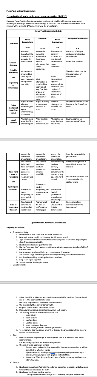 PowerPoint for Presi) Prisontation Organizational and problem solving presentation (TOPIC) Prepare