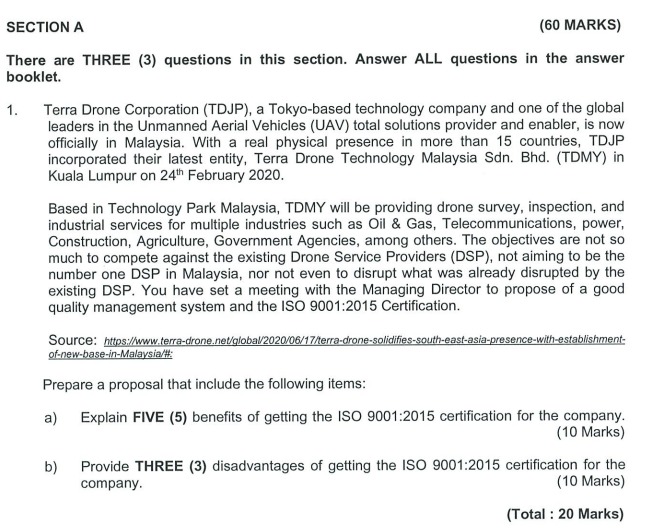  SECTION A (60 MARKS) There are THREE (3) questions in this