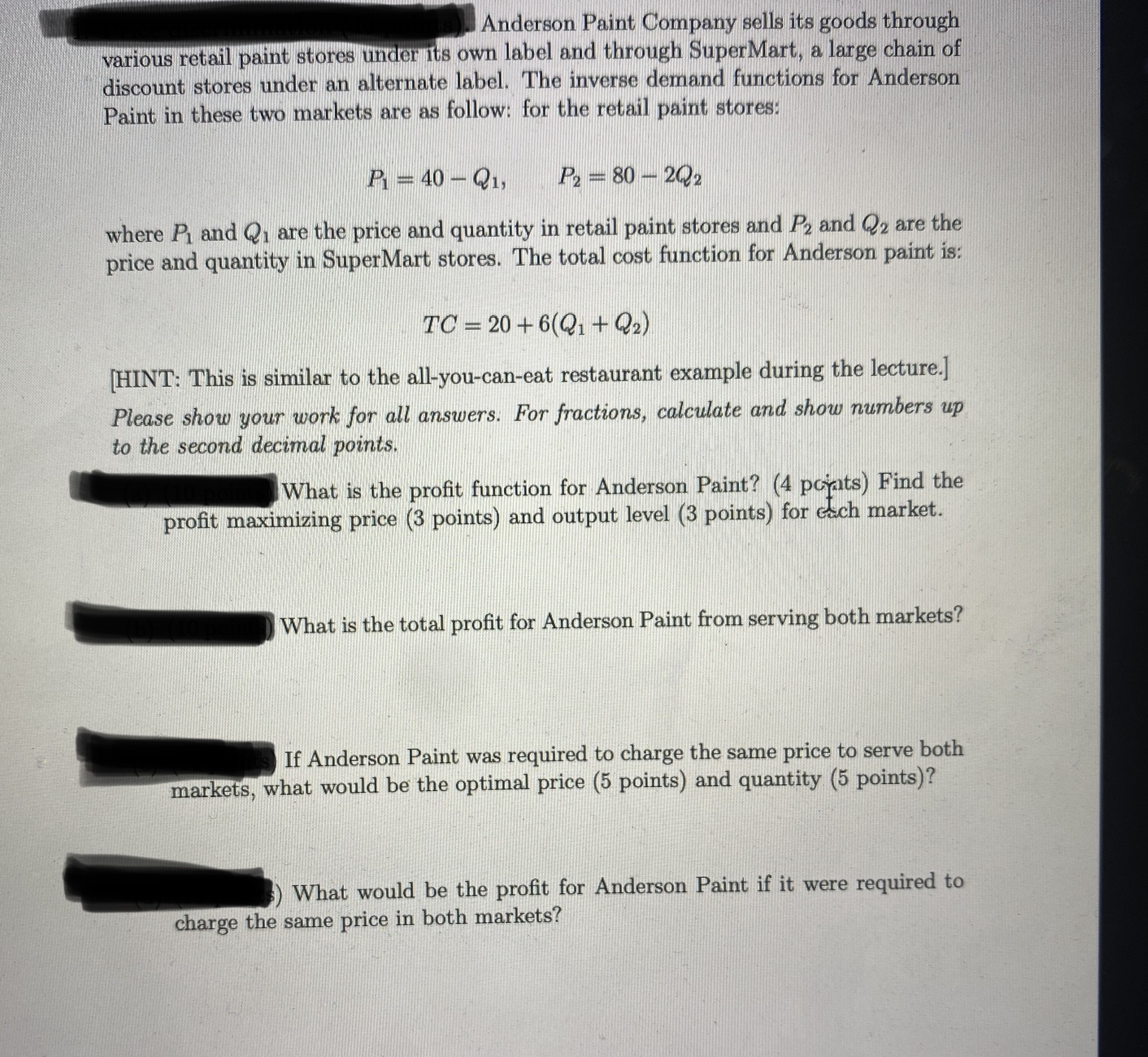 4 parts I need help with please ' various retail paint stores