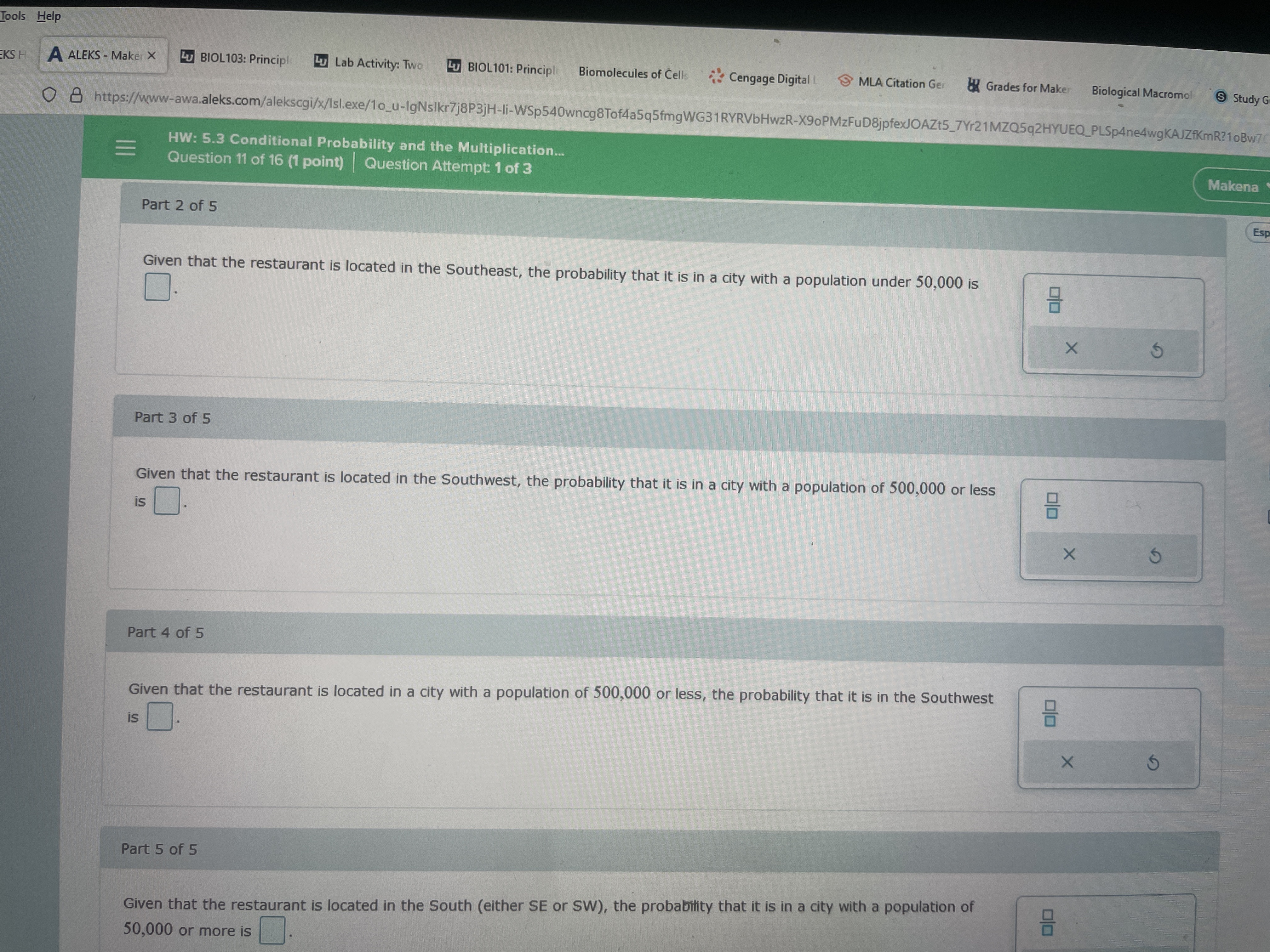 103: Principle Lu Lab Activity: Two Lu BIOL 101: Principle Biomolecules of