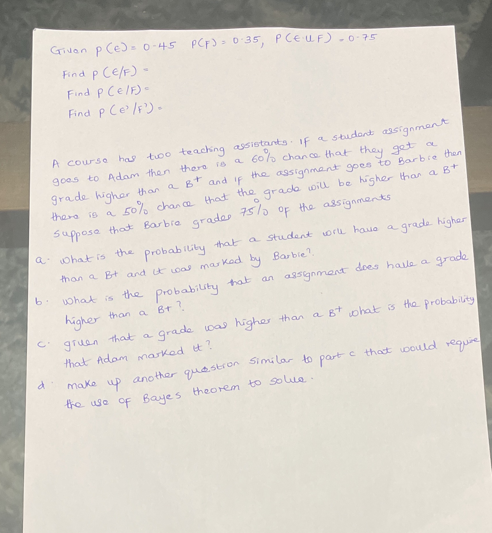  Given P ( E ) = 0 - 45 P CF