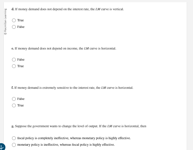 Determine whether each of the following statements is true or false. a.