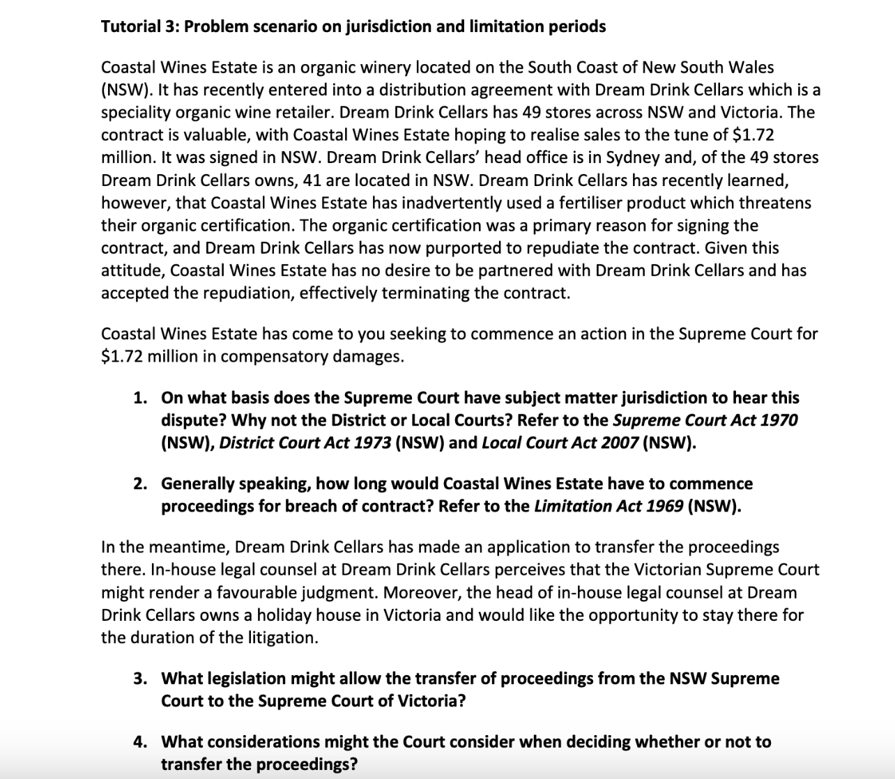 can you answer these questions for me Tutorial 3: Problem scenario on