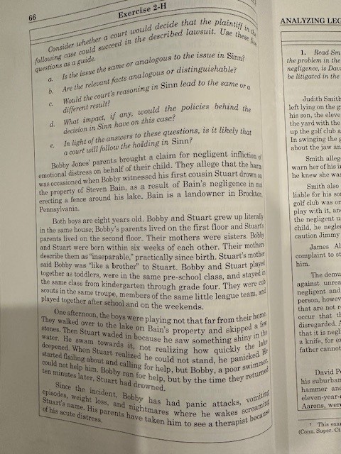 Exercise 2-H Consider whether a court would decide that the plaintiff