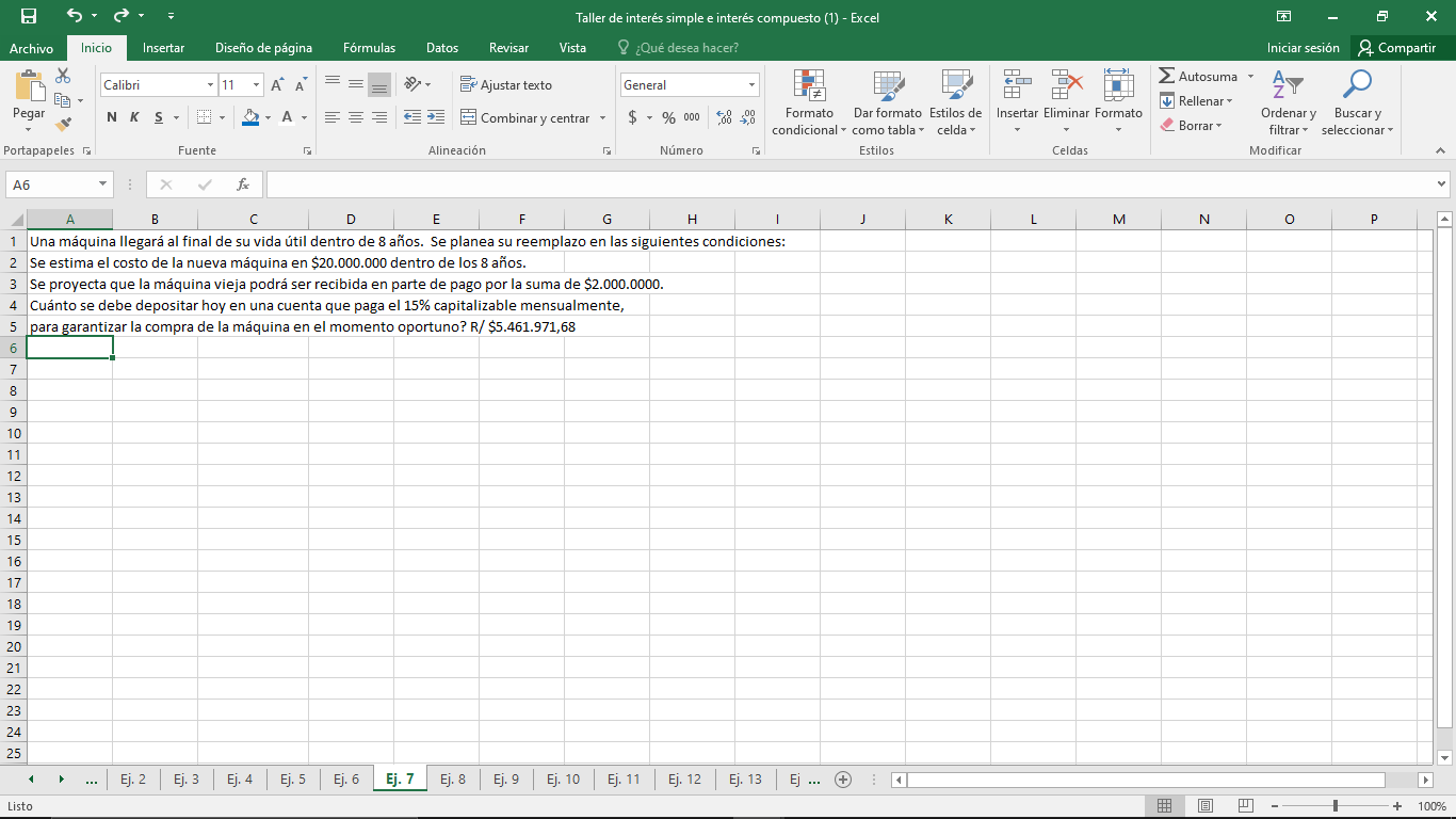 Taller de interes simple e interes compuesto (1) - Excel X