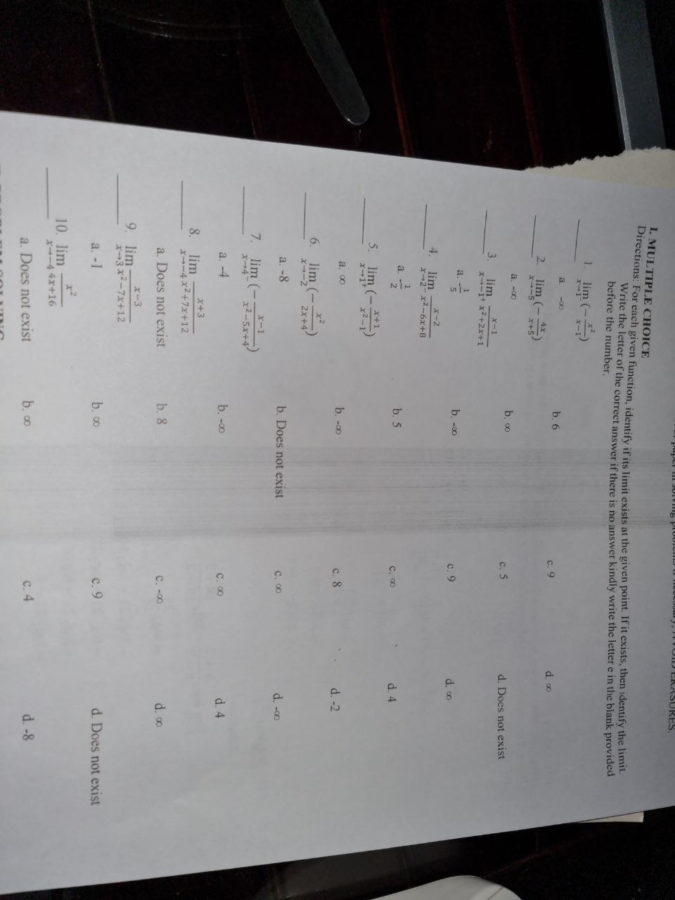 1. MULTIPLE CHOICE Directions: For each given function, identify if its