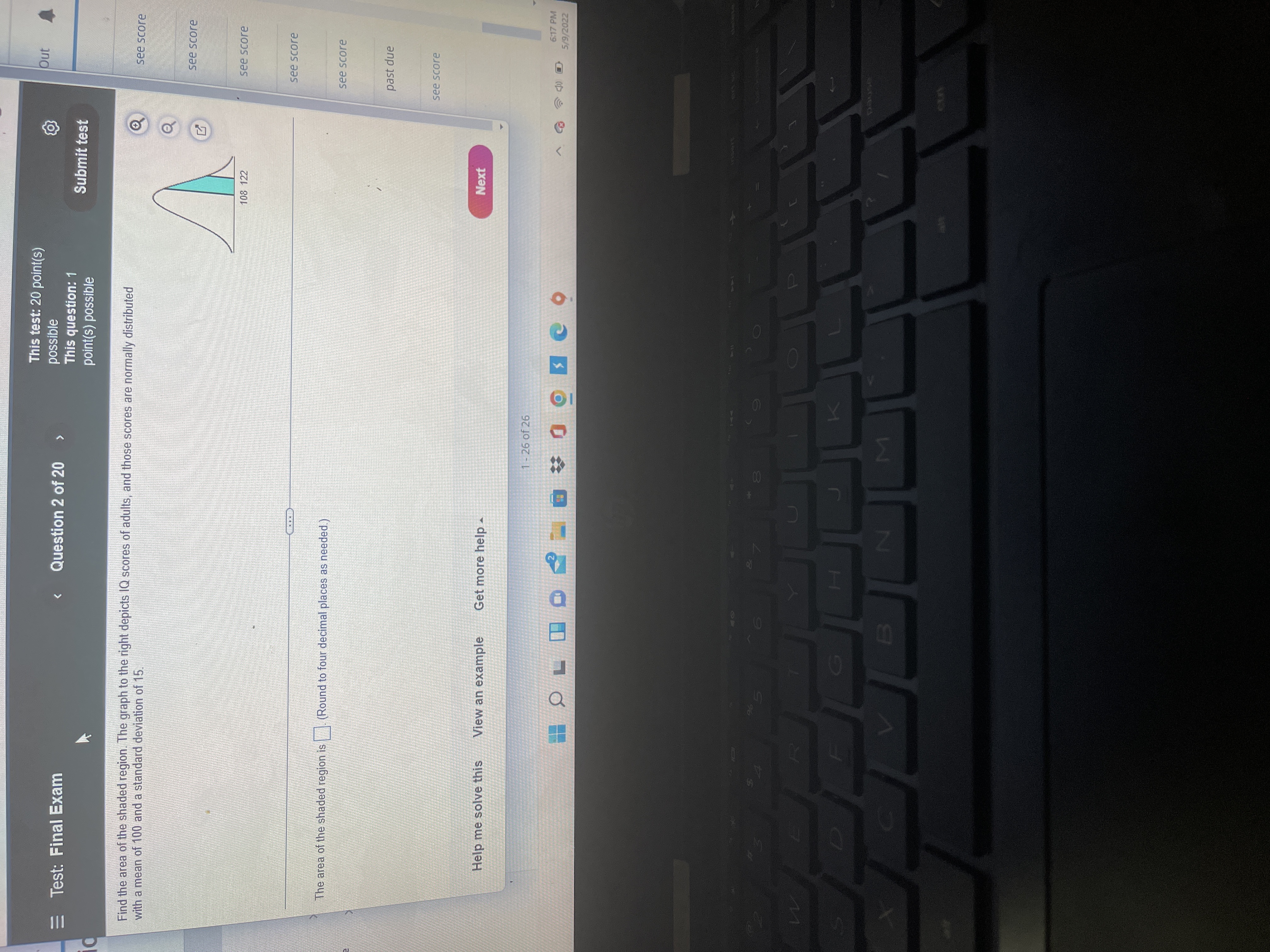  This test: 20 point(s) Out E Test: Final Exam