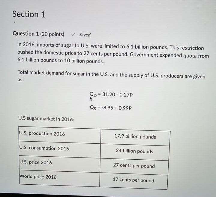  Section 1 Question 1 (20 points) Saved In 2016, imports of