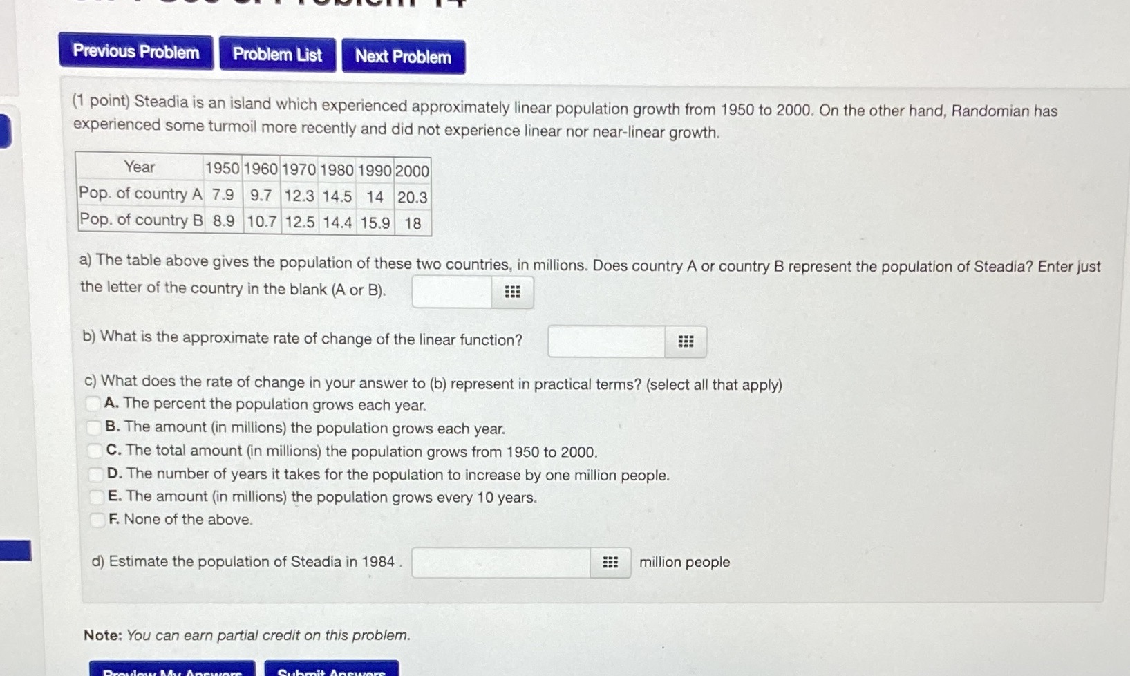 Previous Problem Problem List Next Problem (1 point) Steadia is an