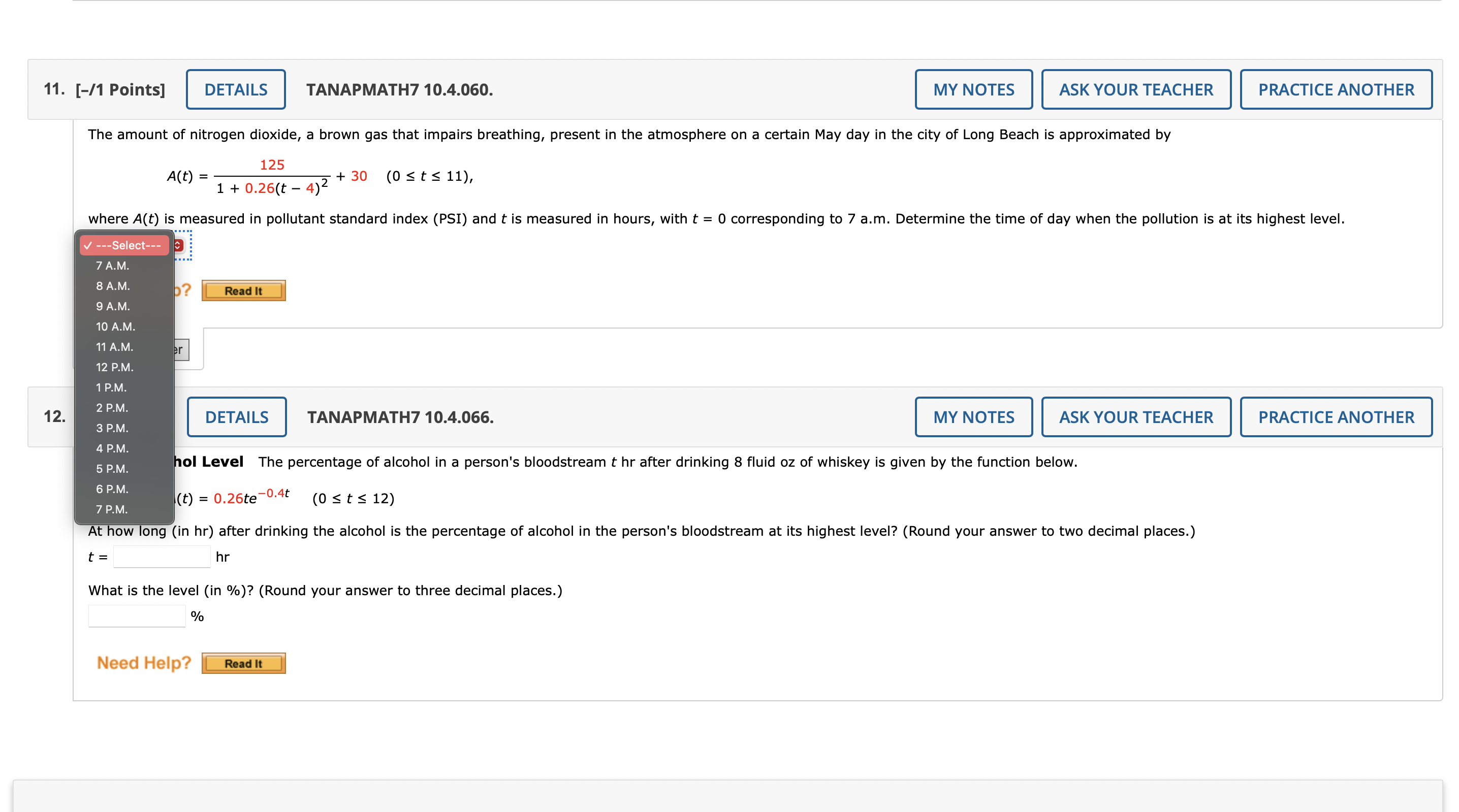 Help? ii Submit Answer 4. [-/1 Points] DETAILS TANAPMATH7 10.4.018.MI. MY NOTES