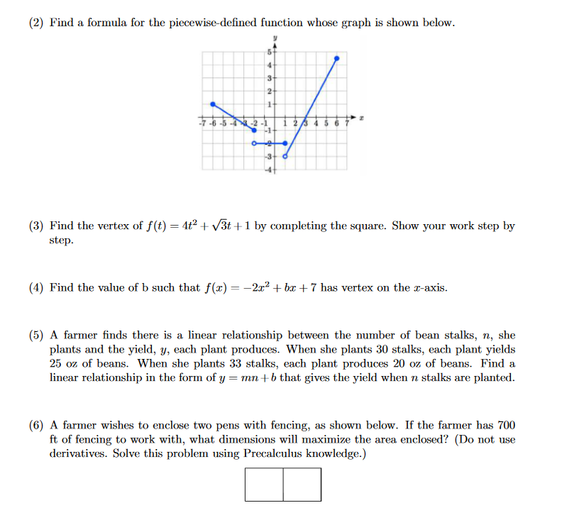  [2} Find a formula for the piecewise-dened function whose graph is