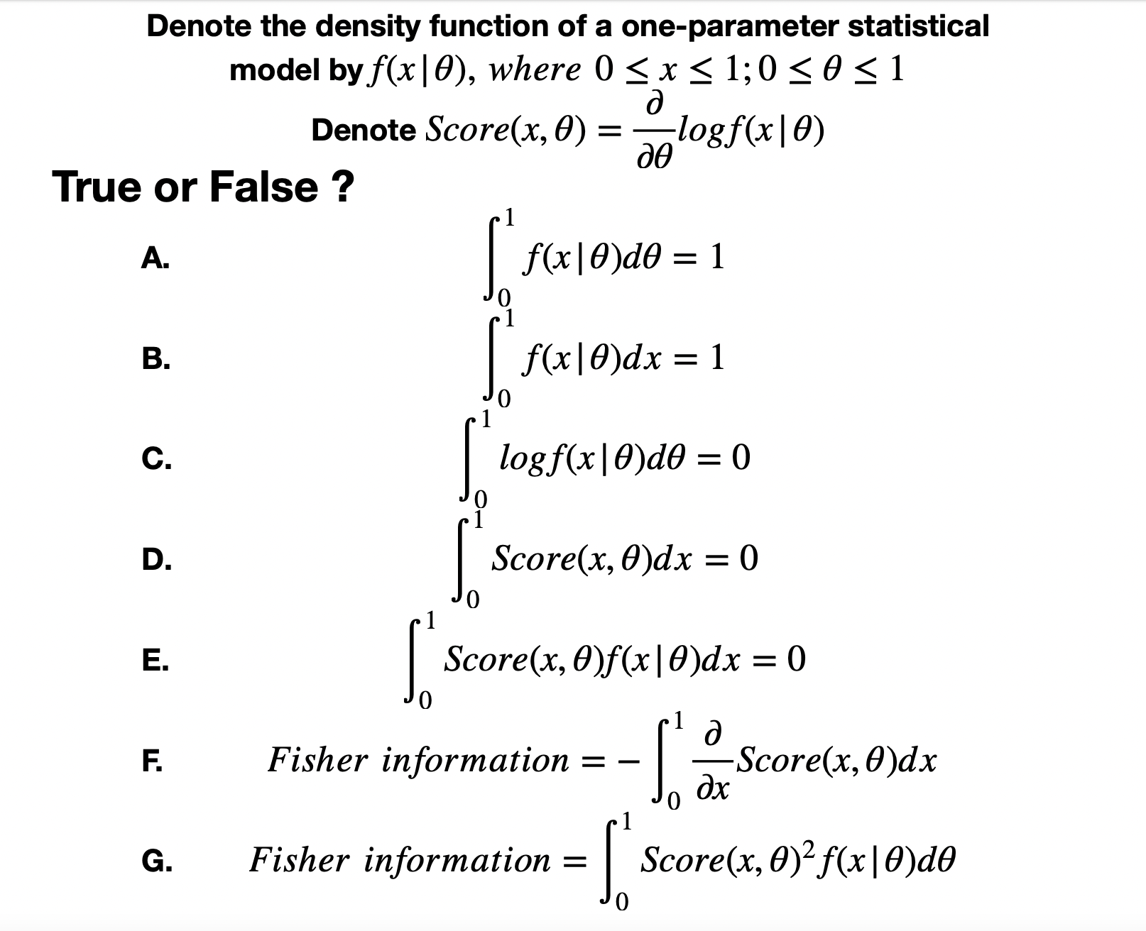 Denote the density function of a one-parameter statistical model byf(xl 0), where