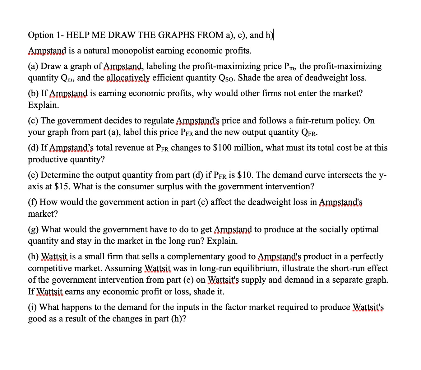  Option 1- HELP ME DRAW THE GRAPHS FROM a), c), and