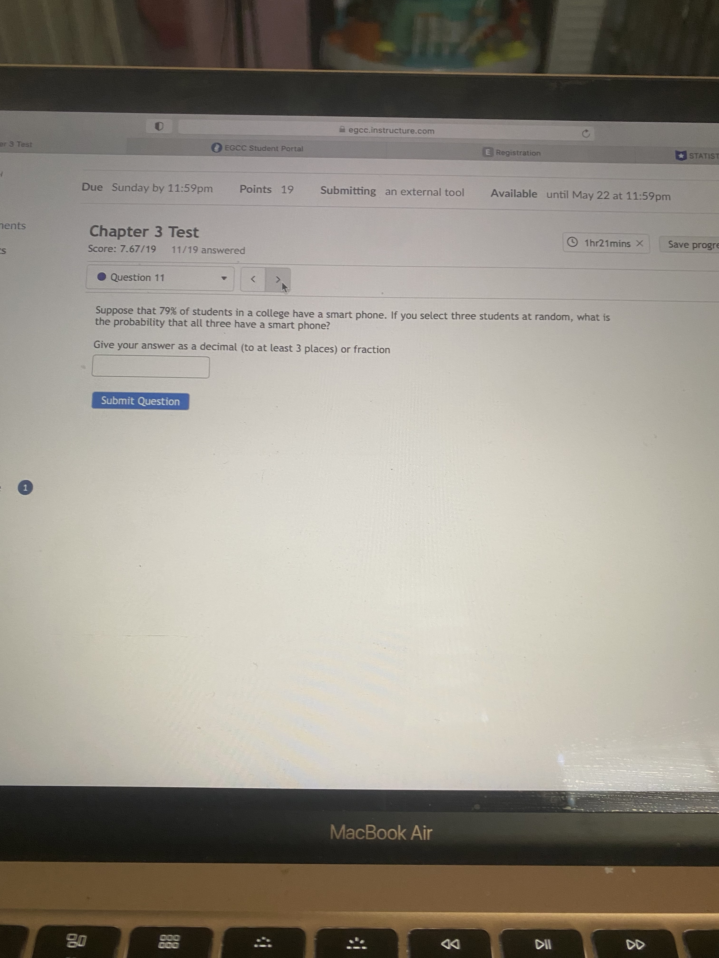 egcc.instructure.com C er 3 Test EGCC Student Portal E Registration STATIST