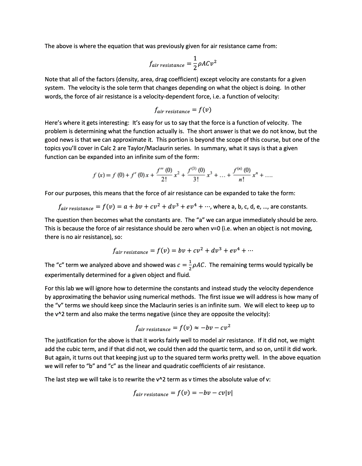 Air Resistance - Numerical Methods using Excel The goal ofthis lab will