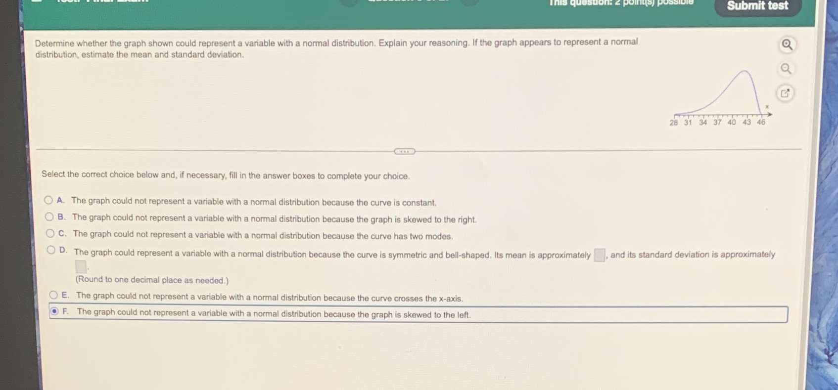  Submit test Determine whether the graph shown could represent a variable