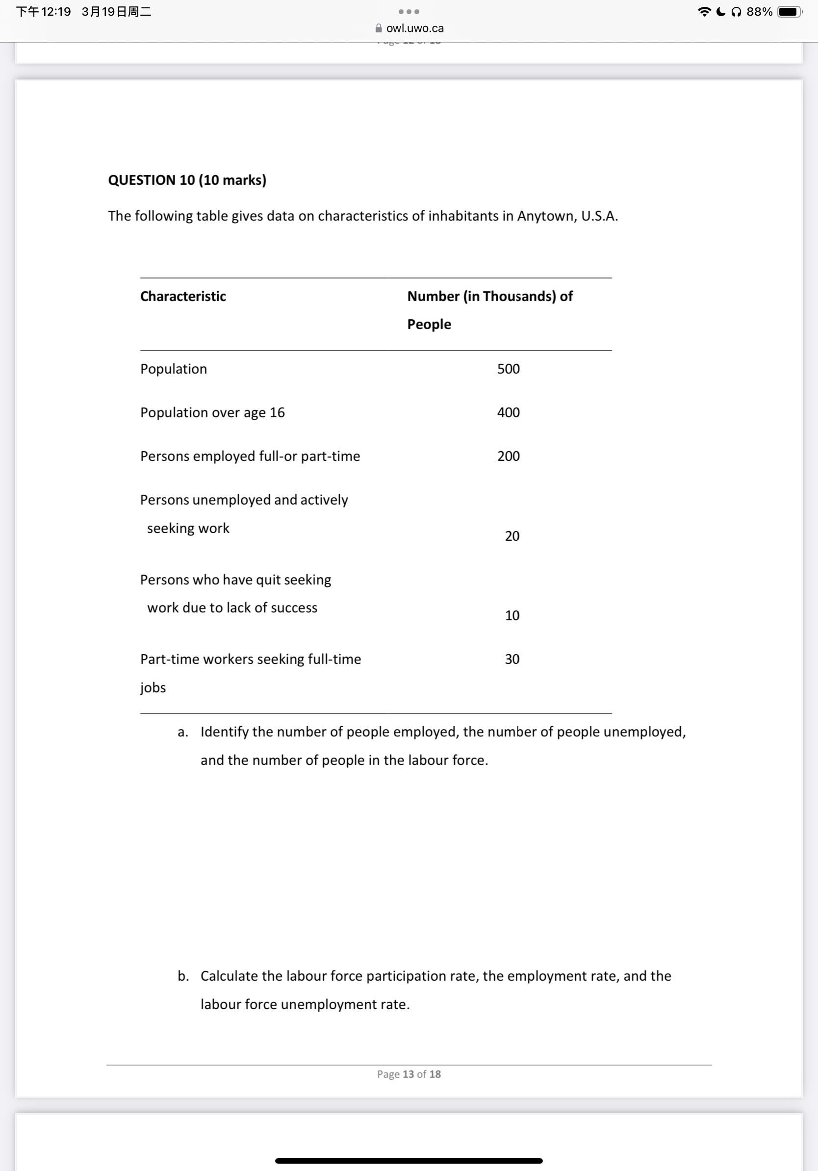  F412:19 3A1908= . . . 88% owl.uwo.ca QUESTION 10 (10 marks)