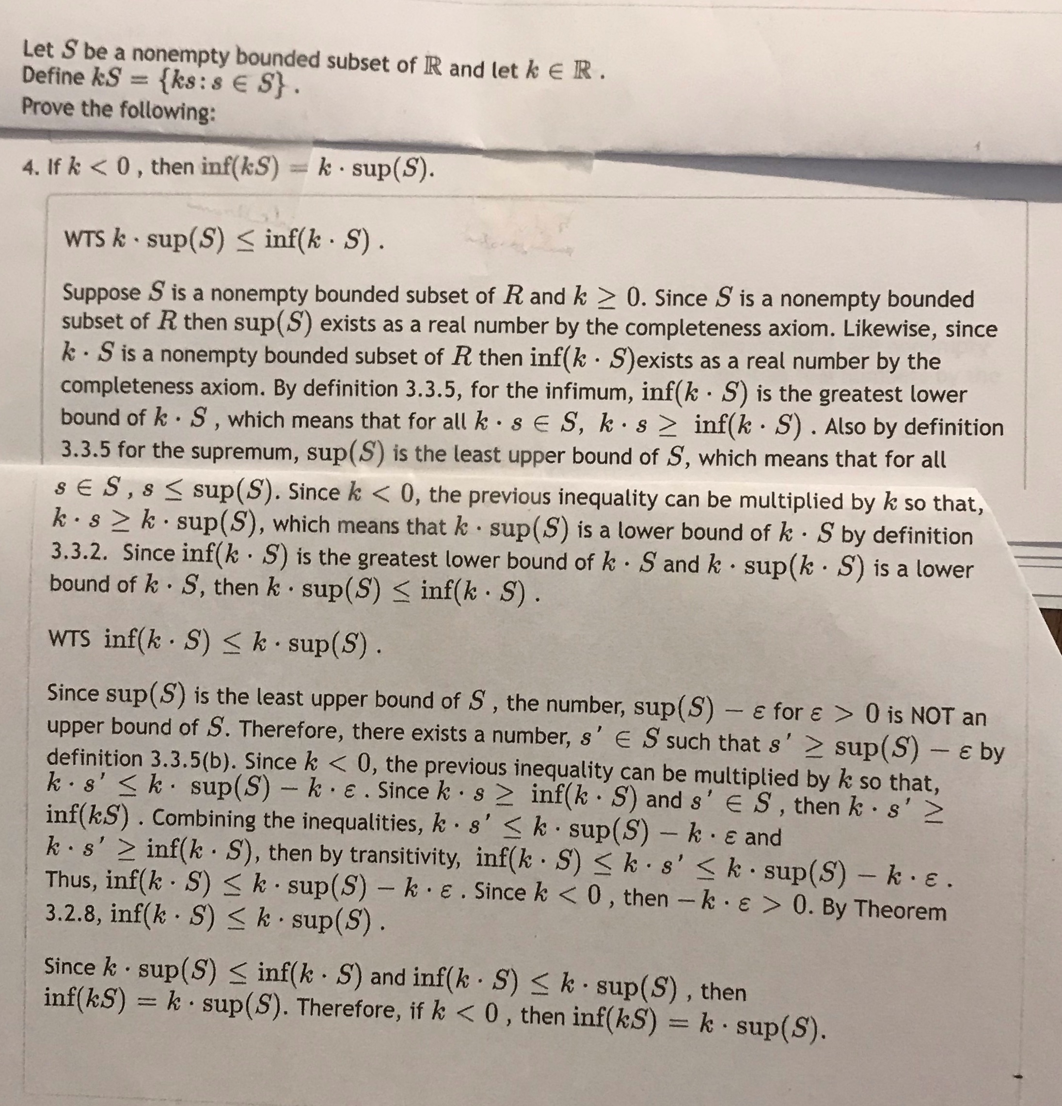 Could someone please check my work Let S be a nonempty bounded