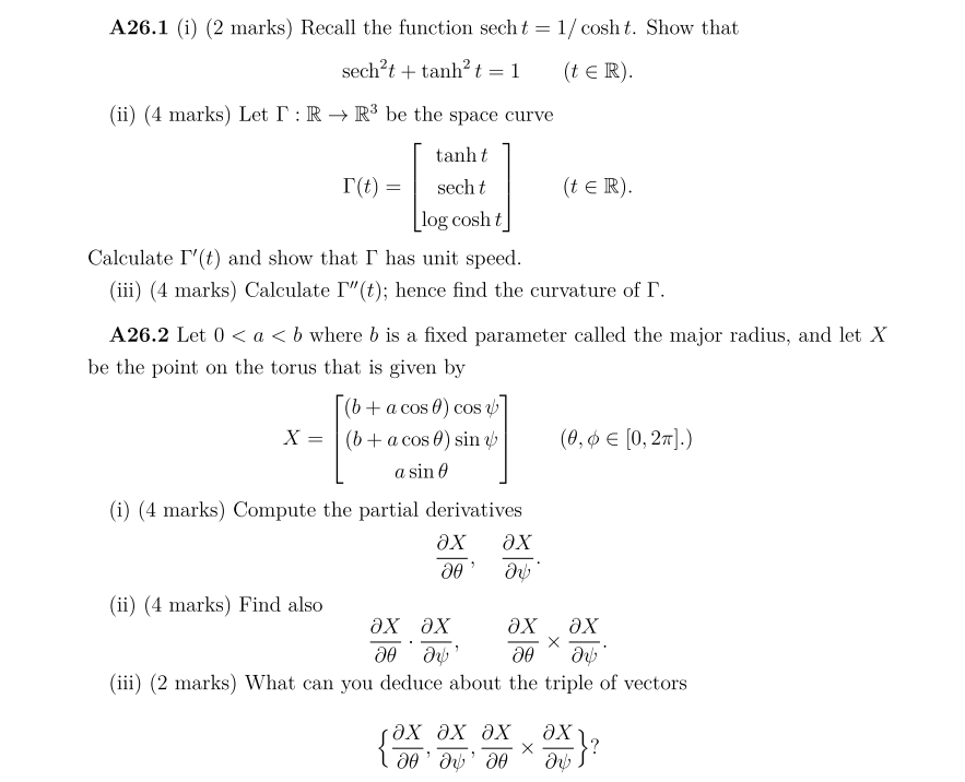  A26.1 (i) (2 marks) Recall the function secht = 1/ cosht.