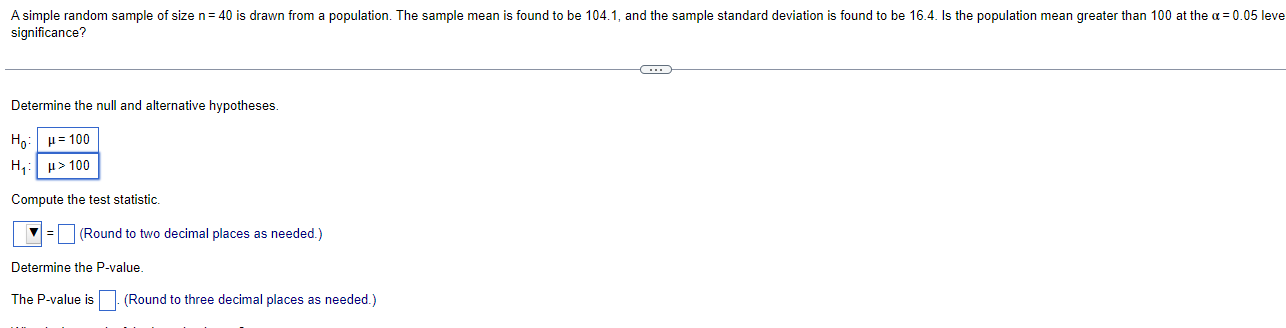 A simple random sample of size n = 40 is drawn