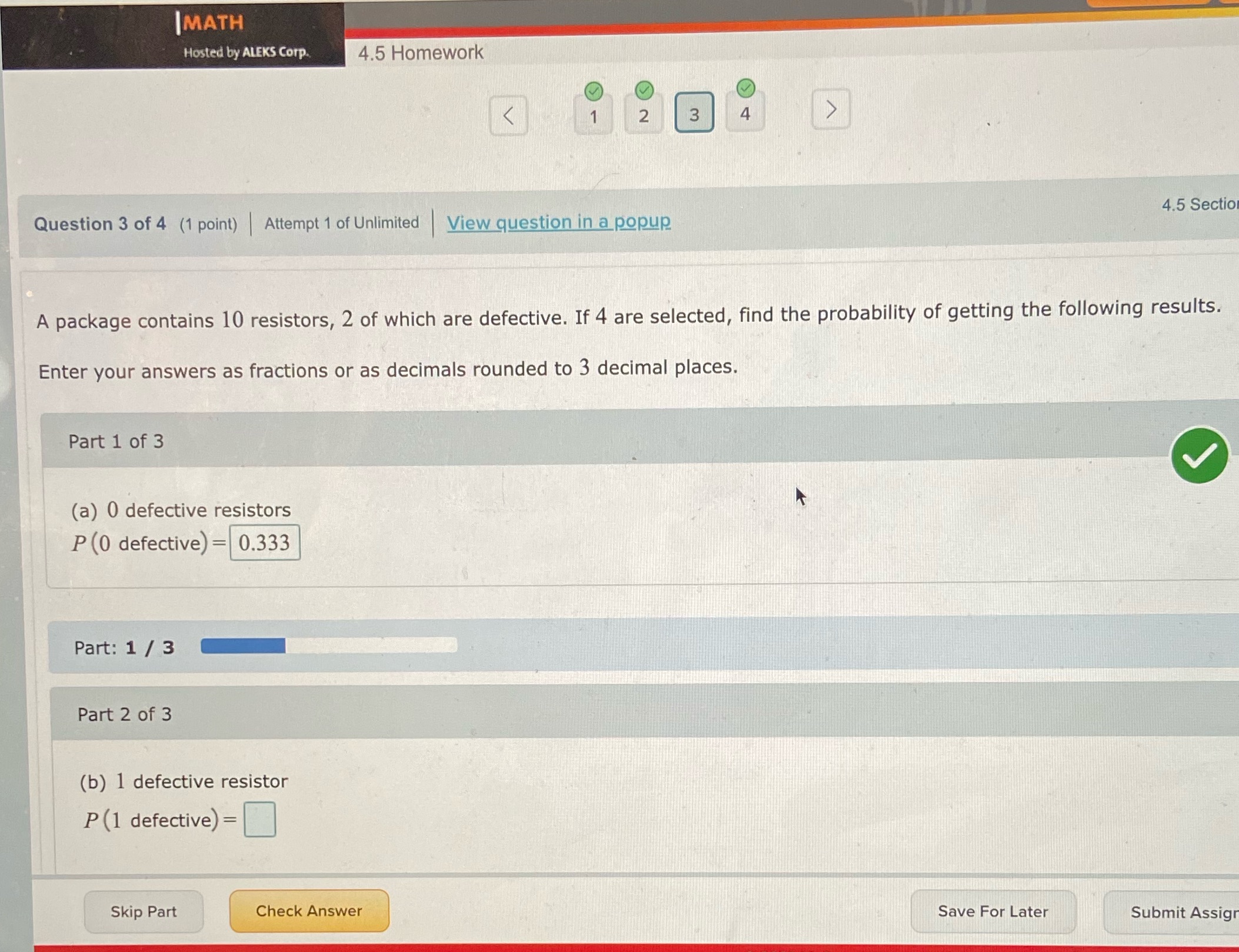Need help on part B |MATH Hosted by ALEKS Corp. 4.5 Homework