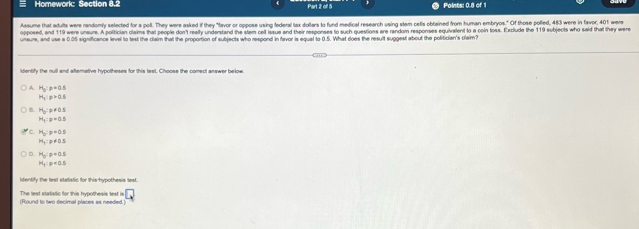 I need the p value too Homework: Section 8.2 Part 2 of