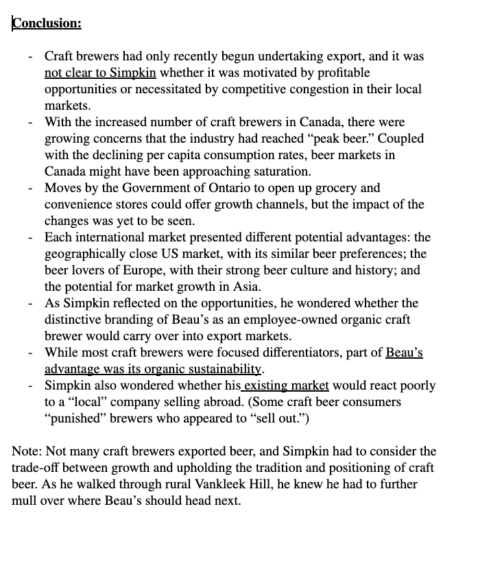 Simpkin, Export manager Goal: to distribute Beaus internationally N ext step forwardintemational