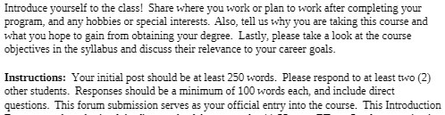Introduce yourself to the class! Share where you work or plan